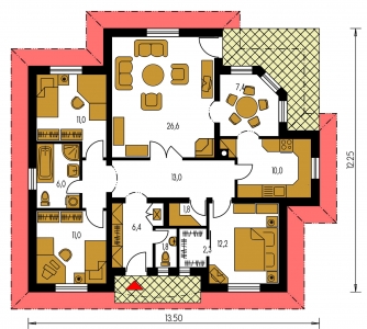 Spiegelverkehrter Entwurf | Grundriss des Erdgeschosses - BUNGALOW 71